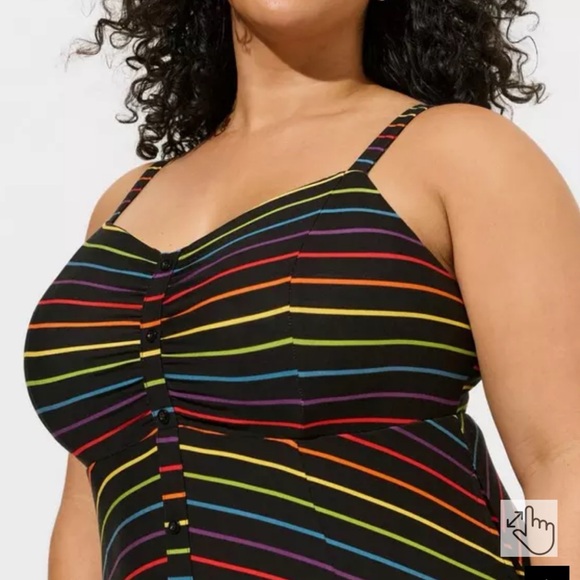 Torrid Black Rainbow Stripe Super Soft Button-Front Midi Swing Dress 1X 14 16 - Picture 4 of 16